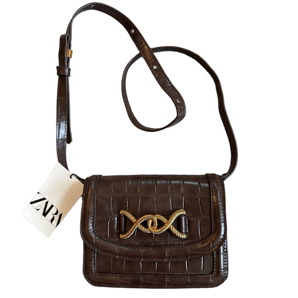 Zara Handbags - Zara Mini Crossbody Animal Print Brown Bag
